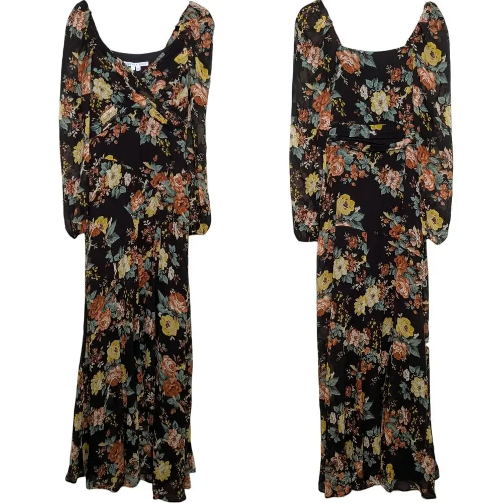 Silk Floral Wrap Maxi Dress Long Sleeve Lagenlook Boho Cottagecore Festival 4 - Picture 8 of 10